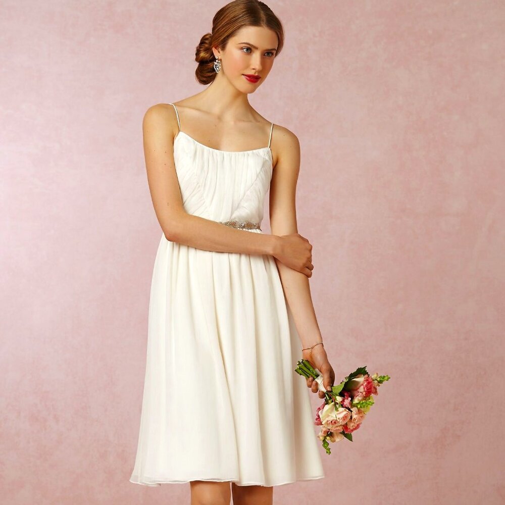 Hitherto BHLDN Anthropologie Giselle Chiffon Dress in Cream Winter White